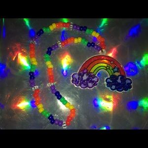 Kandi necklace - painted rainbow charm